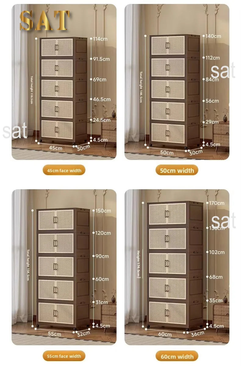 #Retro Storage Cabinet, Tall Wooden Foldable Cabinet for Living Room, Large Capacity Space Saving