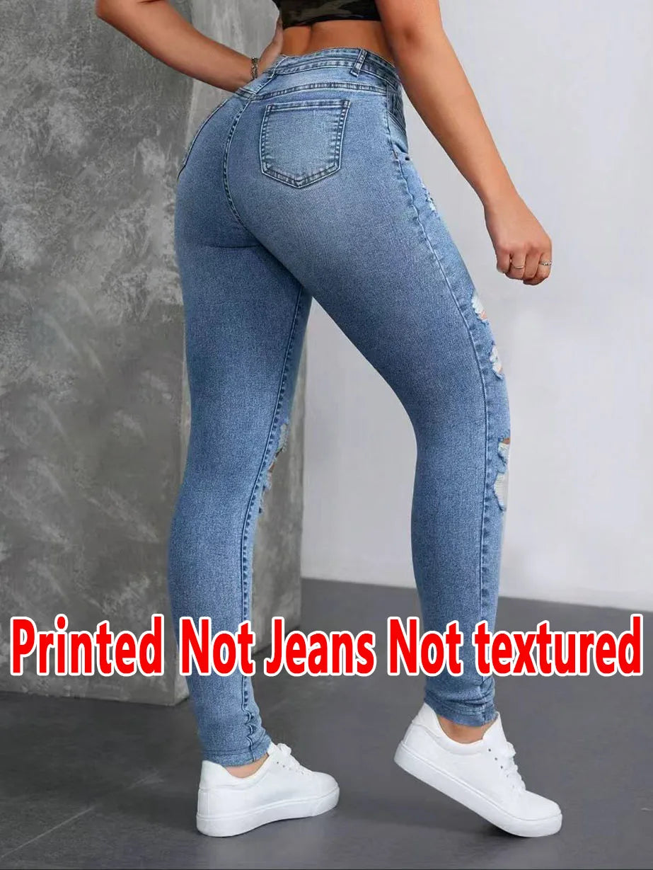 5757 [Printed Leggings - Not Faux Denim Fabric]Printed Leggings - Women'S Long Pants Made of Non-Faux Denim Fabric,