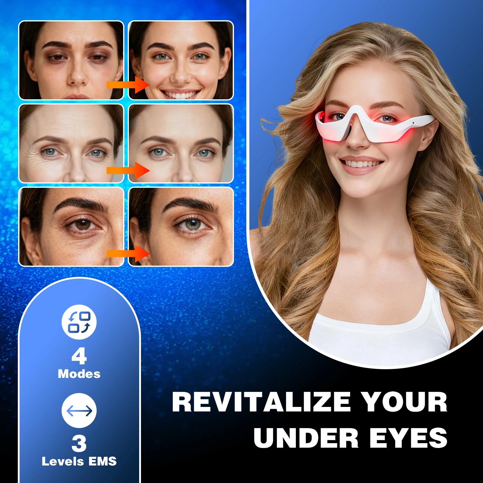 New Eye Massager 3D Eyes Care Beauty Device Red Light 4 Modes 3 Levels Massager Glasses Eye Fatigue Relief Lighten Dark Circles
