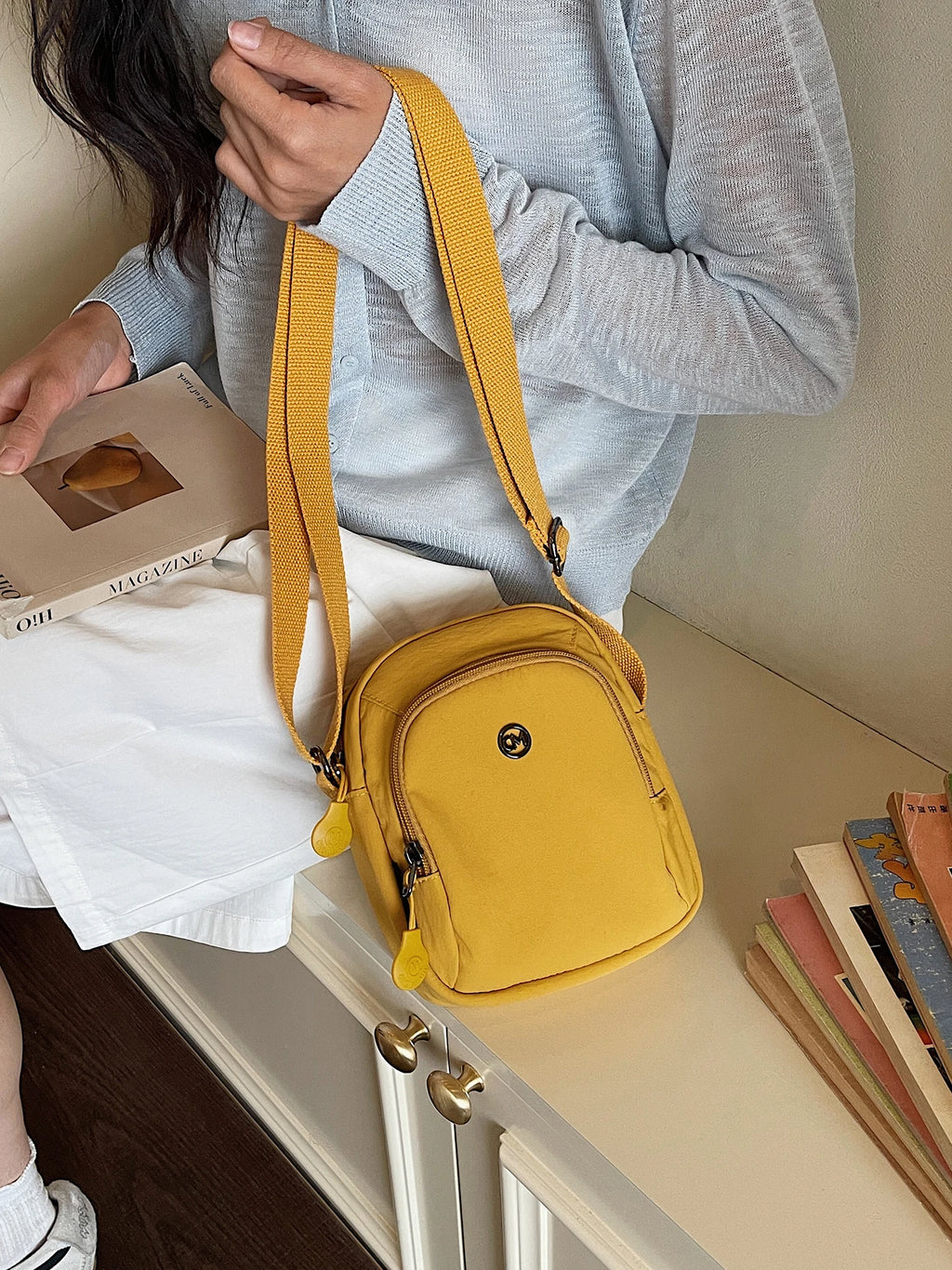Waterproof Nylon Mobile Phone Bag Portable  Three-Layer Coin Purse Crossbody Bag for Youth Casual Simple Style Functional...