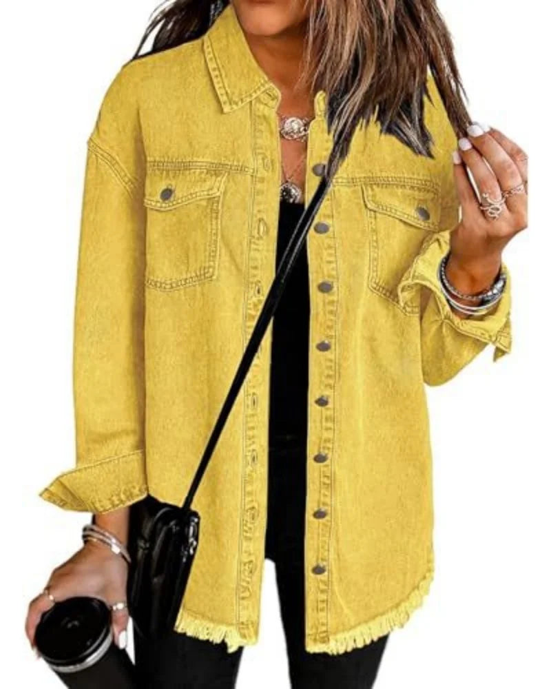 Women's Trendy Washed Denim Jacket New Spring Autumn Trimmed Edges Casual Classic Fit Jeans Jacket for Ladies