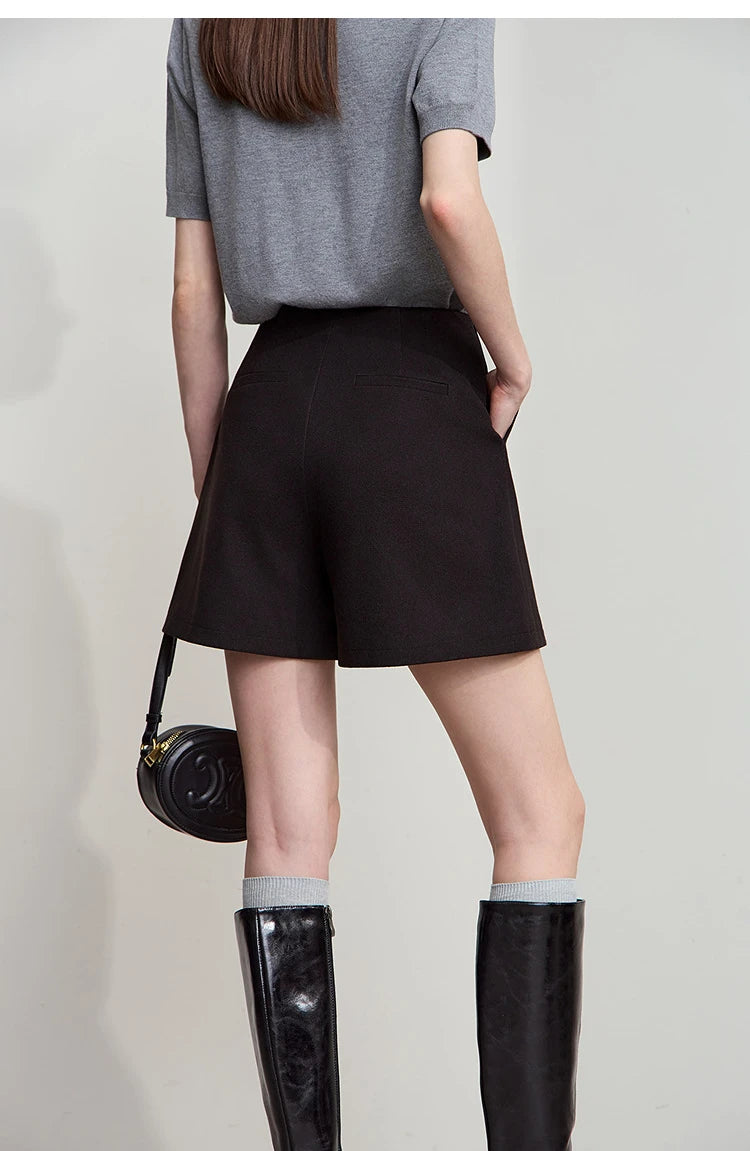 AMII 2025 Autumn Concise for Loose Casual Wide-leg Female pants Elegant Office Lady Simple  Shorts Bottoms 12523083