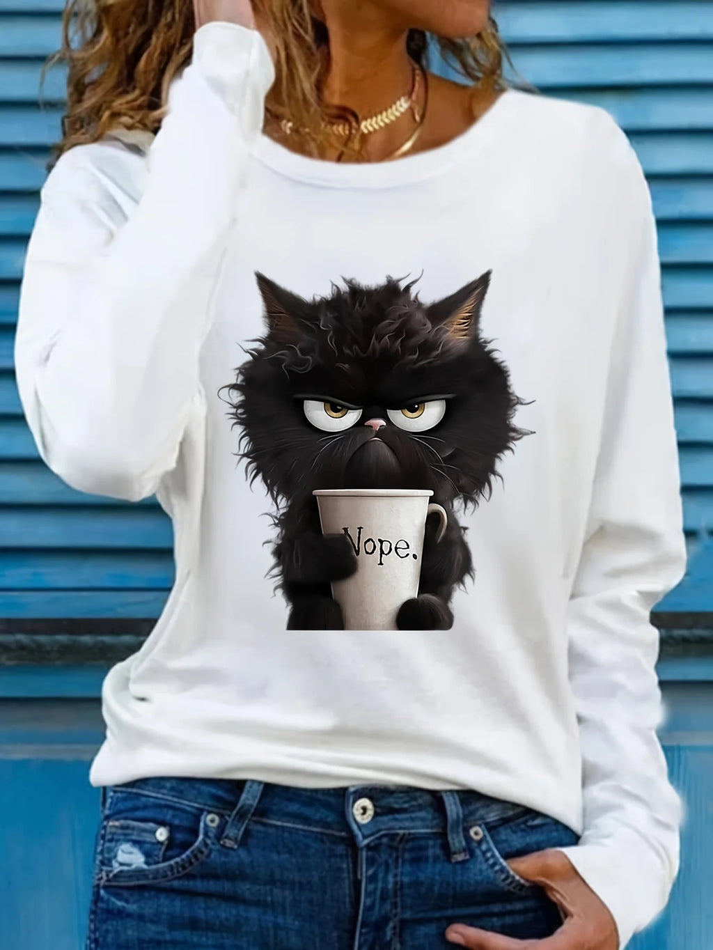 100% pure cotton women's spring and autumn loose casual skull and rose graphic printed long sleeved round neck T-shirt