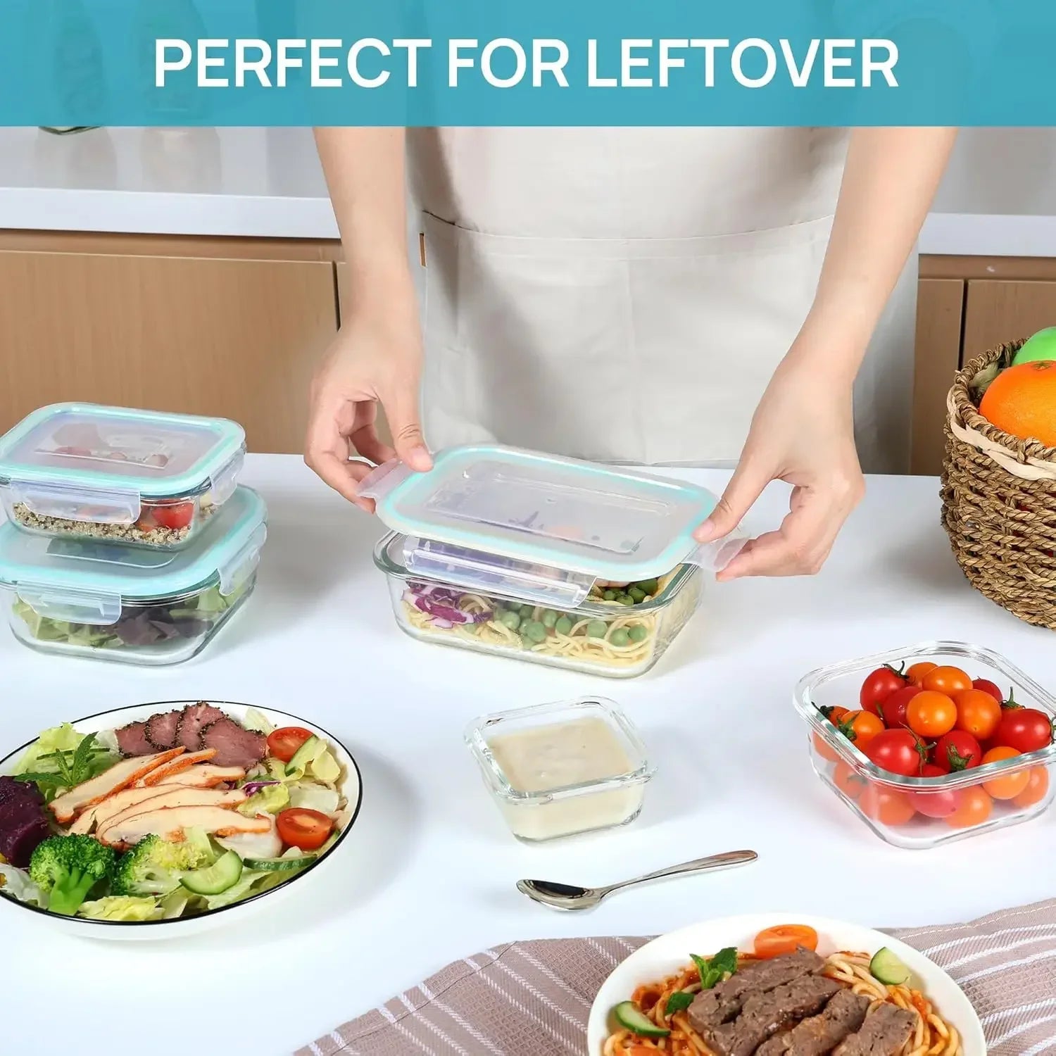 Glass Lunch Bento Box for Adults, Food Storage Containers with Lids Microwave & Dishwasher Safe Meal Prep Container for Office