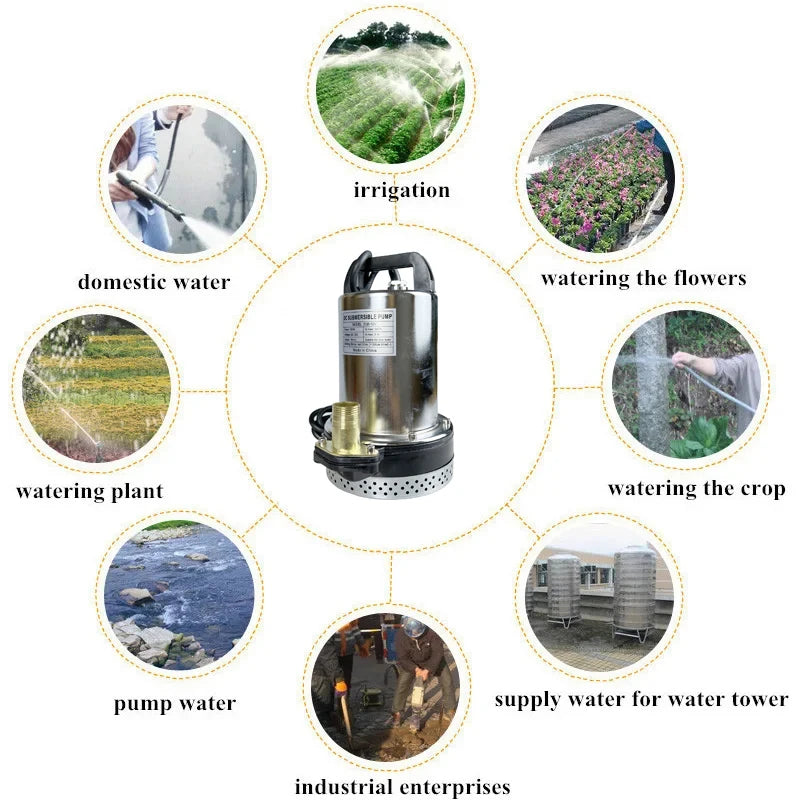 12V 24V 180W 220W Submersible Clean Dirty Water Pump Swimming Pool Deep Well Pump Agricultural Irrigation Lift: 4-10m 8m/h Head