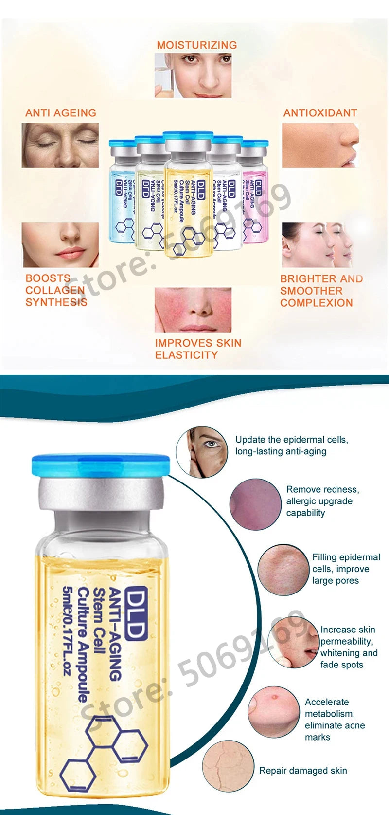 Korea 5ml*10Pcs BB Cream Glow Foundation Brightening Sunscreen Salmon DNA Ampoule Skin Booster Moisturizing Skin Beauty Makeup