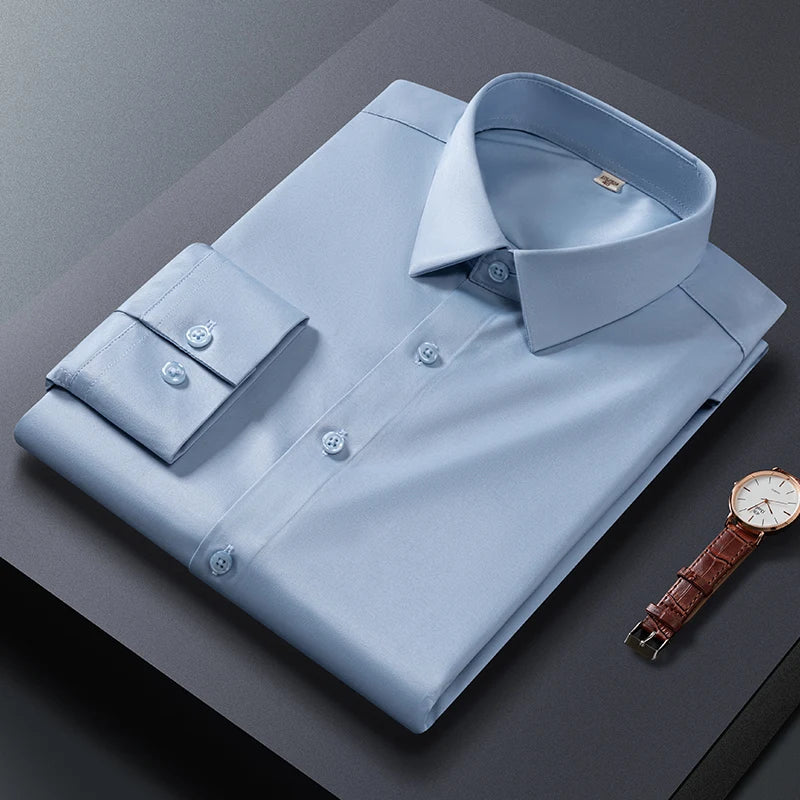 Men Shirt Glossy Long Sleeve Plus Size 5XL 6XL 7XL Oversize Loose Casual Dress Shirt Autumn Comfortable Office Work Business