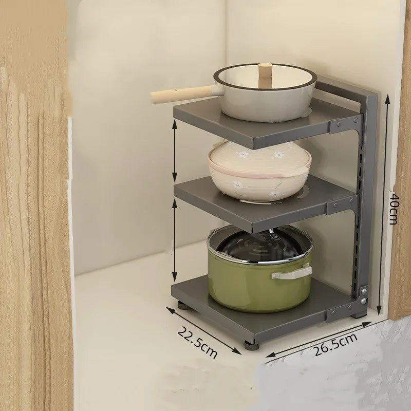 Kitchen Storage Rack Adjustable Plates and Pots Carbon Steel Storage Rack Free Layered Snap-on Floor Pot Rack Kitchen Storage