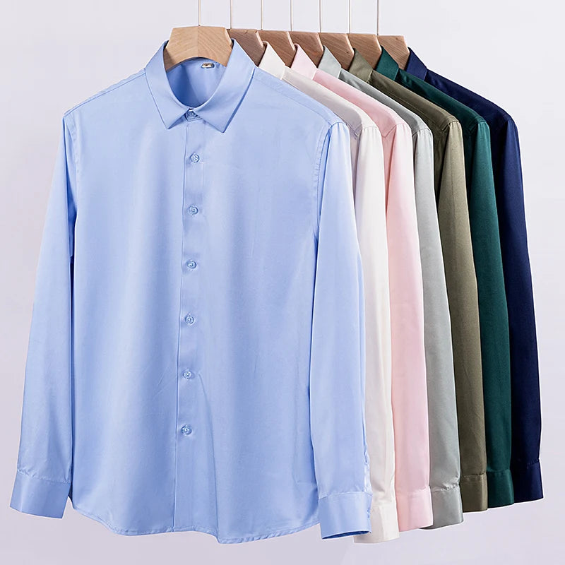 Men Shirt Glossy Long Sleeve Plus Size 5XL 6XL 7XL Oversize Loose Casual Dress Shirt Autumn Comfortable Office Work Business