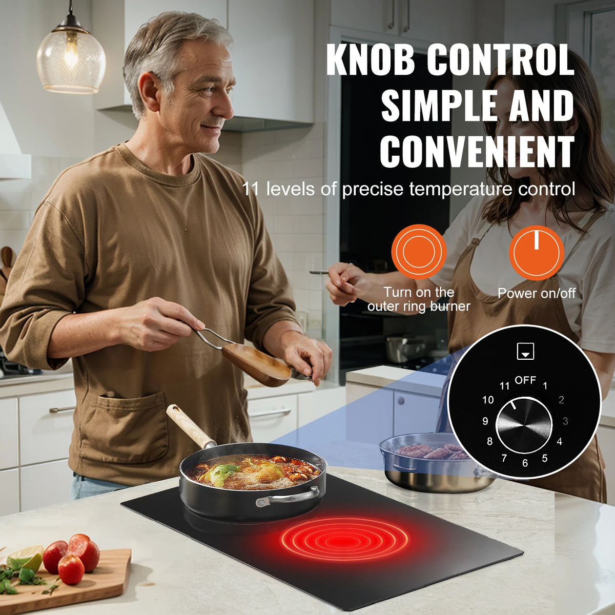 SucceBuy Electric Cooktop Built-in Stove Top Ceramic Top Radiant with Glass Panel Knob Control for Diverse Cooking Requirements