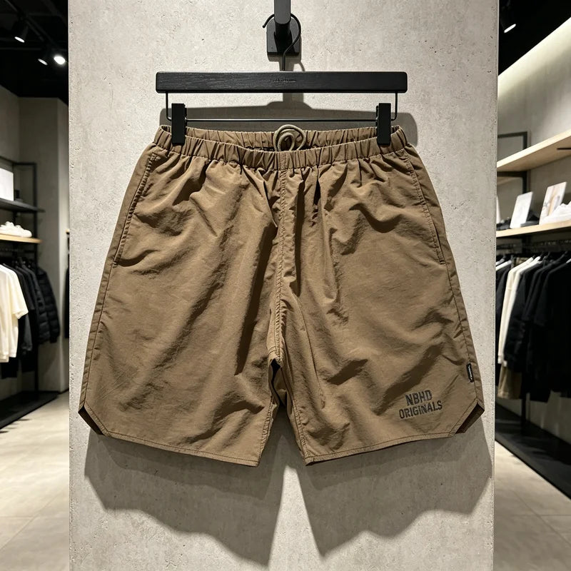 Quick Dry NBHD V-shape Shorts Zipper Pockets Shortpants Japan Men Women Thin Fabric Loose Drawstring Short Pants Breeches