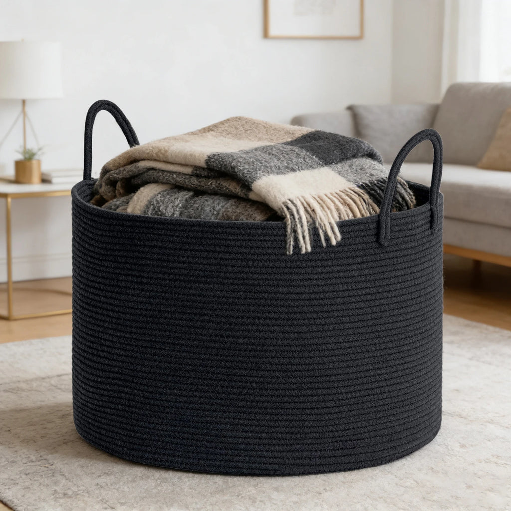 Extra Large Storage Basket, 70L Woven Blanket Storage for Living Room, Round Basket for Clothes, Big Laundry Hamper