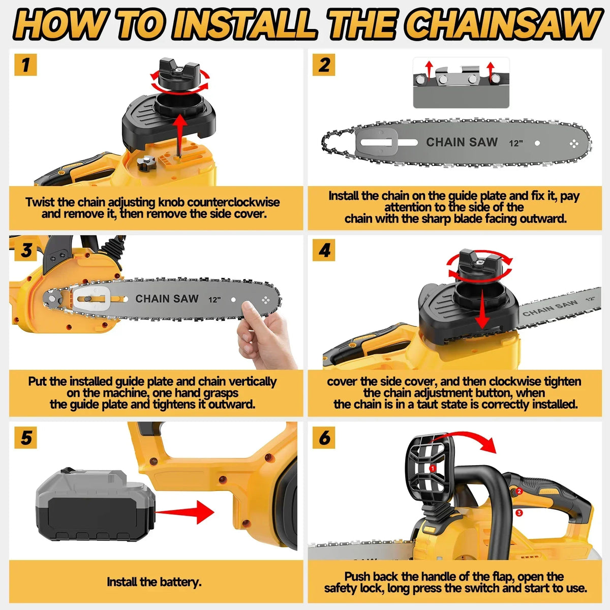 Brushless 12 Inch Electric Chain Saw Wireless With Oiler Gardening Tools Cordless Portable Chainsaw for Dewalt 20V Battery