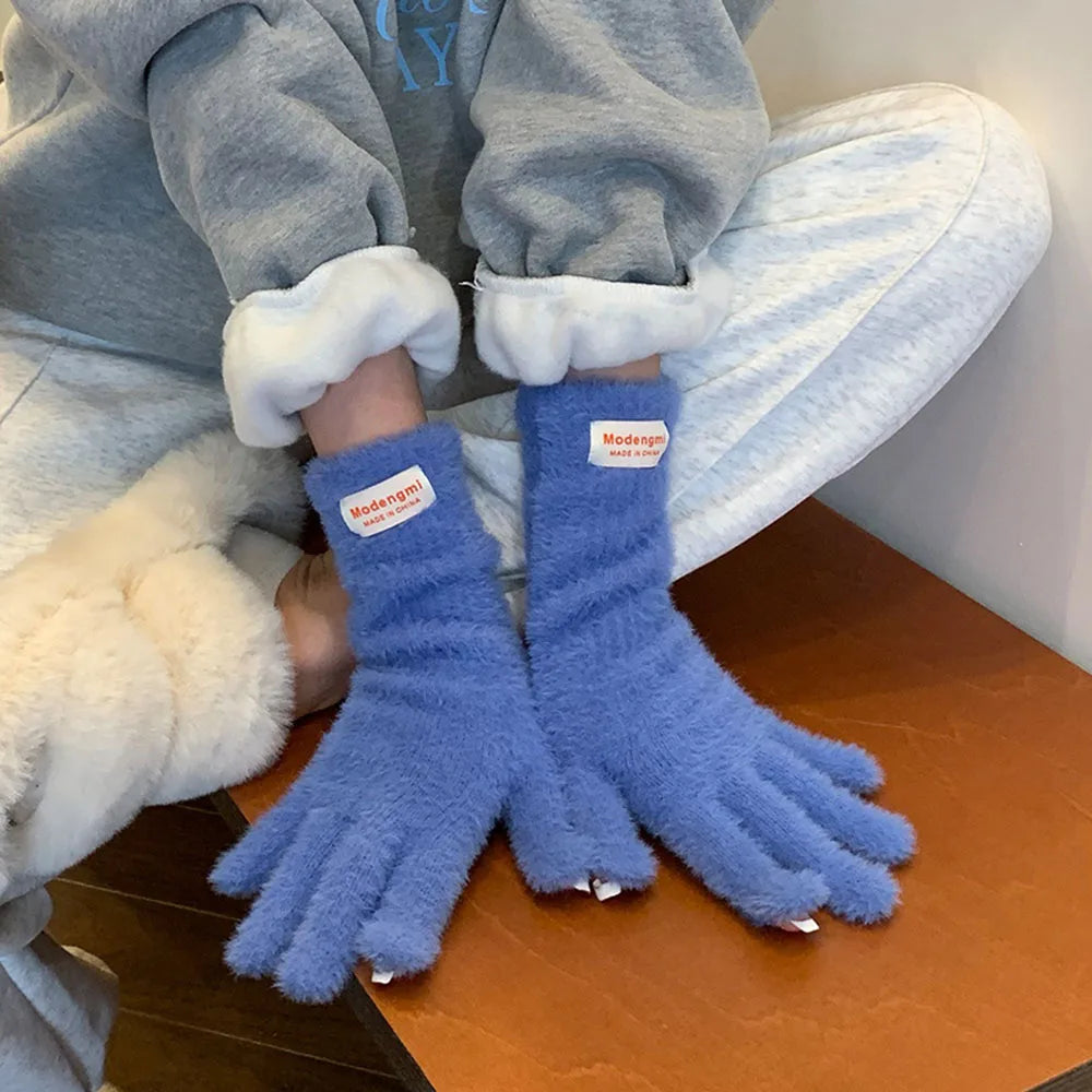 Winter Women's Gloves Thick Plush Knit Gloves Warm Velvet Mittens Solid Outdoor Ski Drive Touch Screen Gloves Christmas Gift