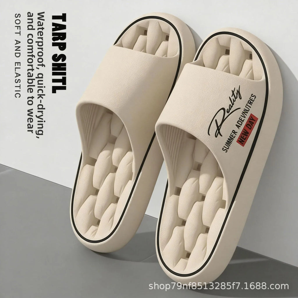 New Summer Thick Bottom Slippers Indoor Home Bathing Anti-slip Couple Outdoor Wearable Slip-On Shoes Men's Comfortable Massag...