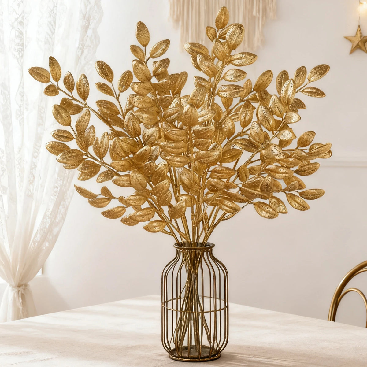 10Pcs Artificial Plants Golden Leaves Festival Home Room Table Decora Outdoor Wedding Garden Yard Garland Wreath DIY Gifts Prop