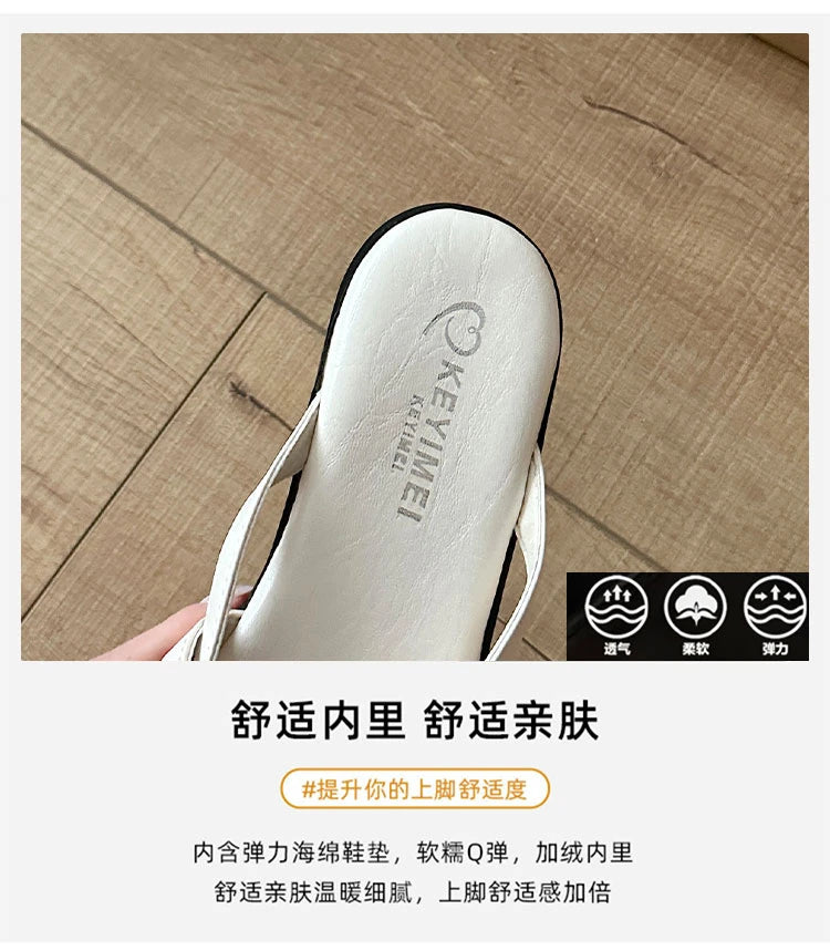 2026 New Fashion Casual Slip-On Flat Bottom Sandals with Lock Buckle for Beach Vacation Women Breathable Comfortable PU Leather