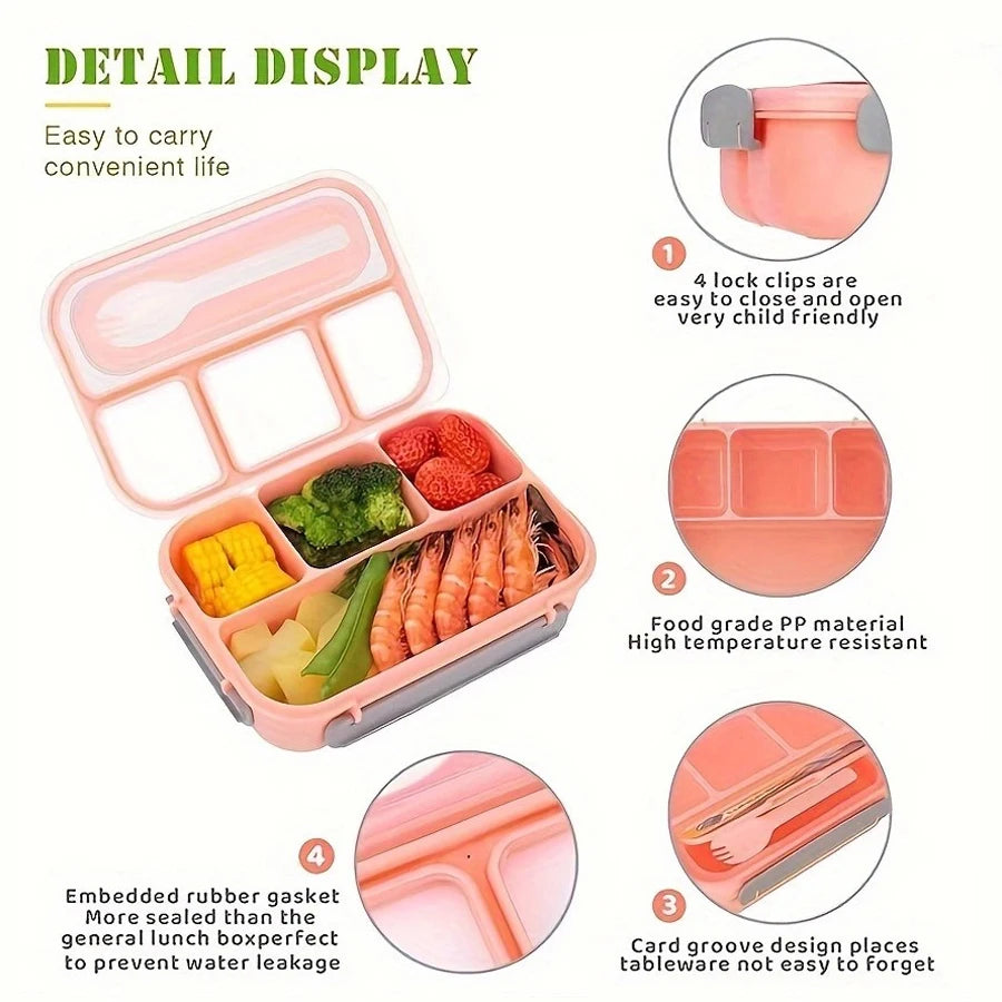 1PC Four grid plastic lunch box 1300ML,student office lunch box,Sealed Leak Proof And Easy To Clean Student Bento Box