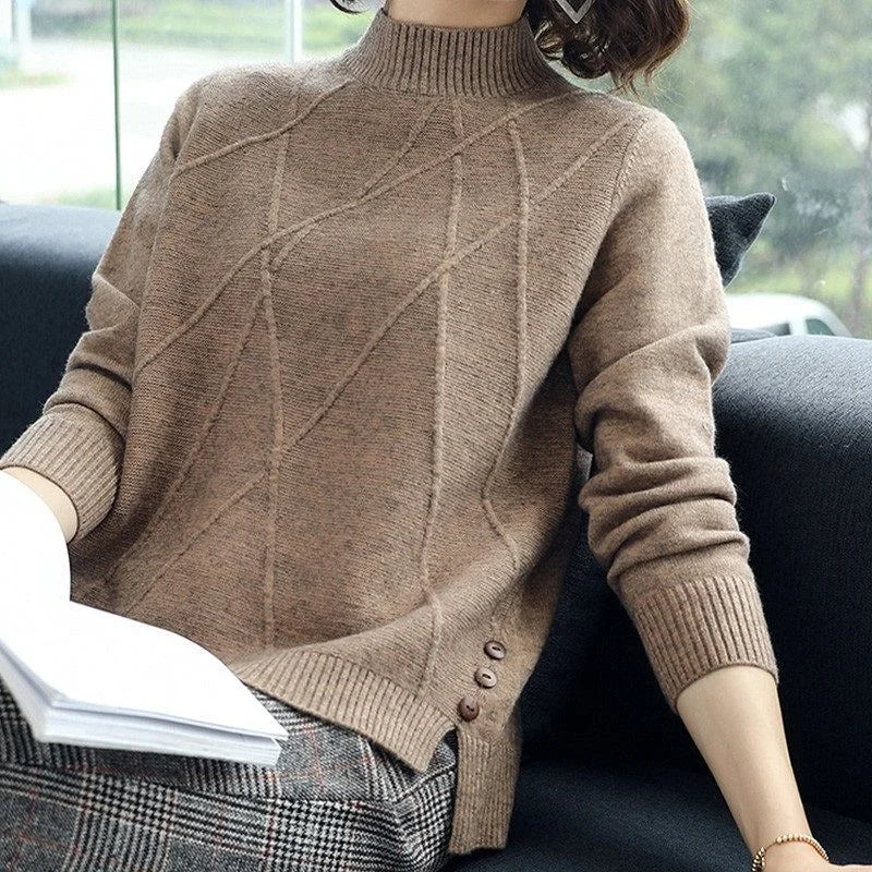 Spring Autumn Winter 2025 New Pullover Sweater Women's Loose Coat Thickened Mother Knitted Bottoming Shirt Female Fashion Tops