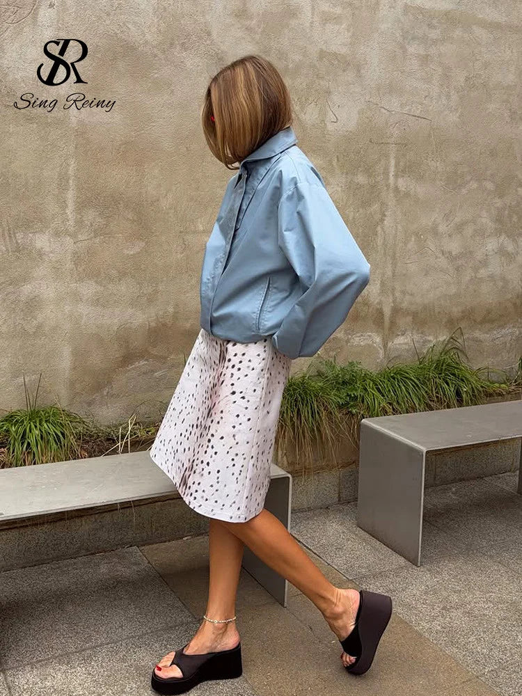 SINGREINY Autumn Trendy Street Casual Jacket Lapel Full Sleeves French Simple Outerwear Newest Versatile Blue Basic Loose Coat