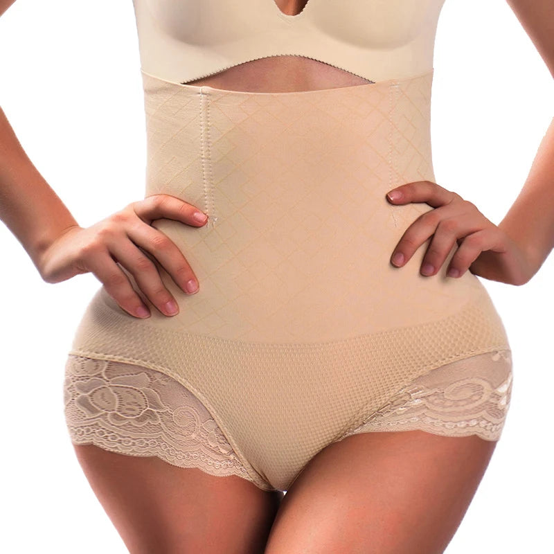 Women High Waist Panties Body Shaper Tummy Control Underwear Butt Lifting Shapewear with Lace Slimming Belly Waist Trainer