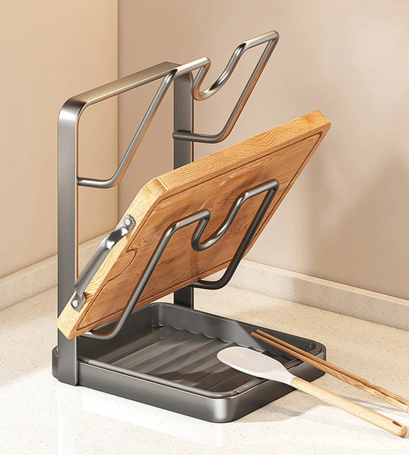Kitchen Pot Lid Rack No Drill Pot Lid Organizer Kitchen Space Saving Countertop Organizer Rack with Drainage Tray Easy to Clean