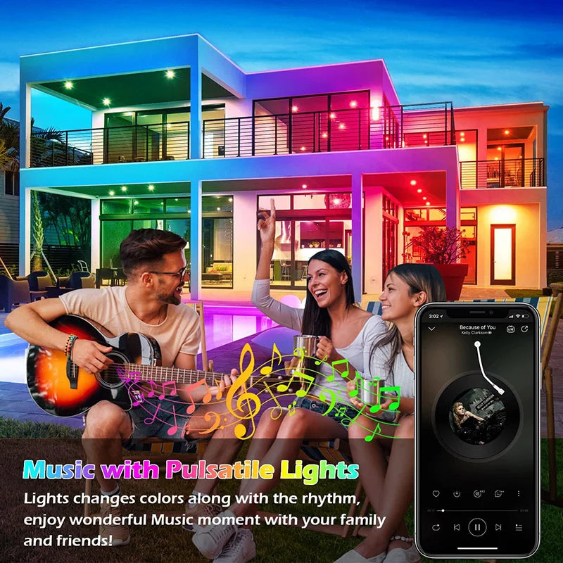 5M 10M 15M Outdoor Waterproof RGB-IC LED Strip Light,Music Sync USB DC 5V Flexible Lamp Tape For Indoor Outdoor Home Decor
