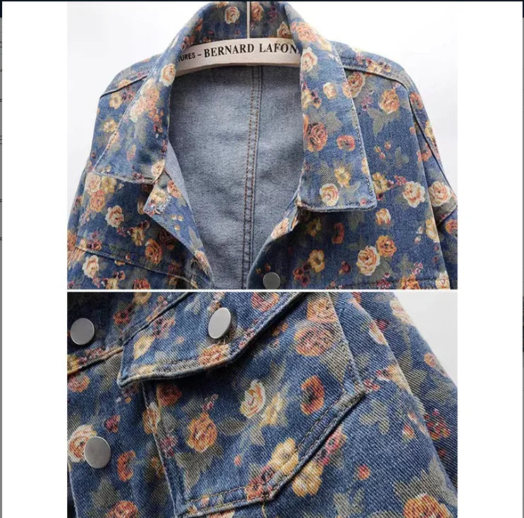 Women Denim Jacket 2025 Spring Autumn Design Sense Printing Lady Outerwear Long Sleeve Korean Version Female Cowboy Coat
