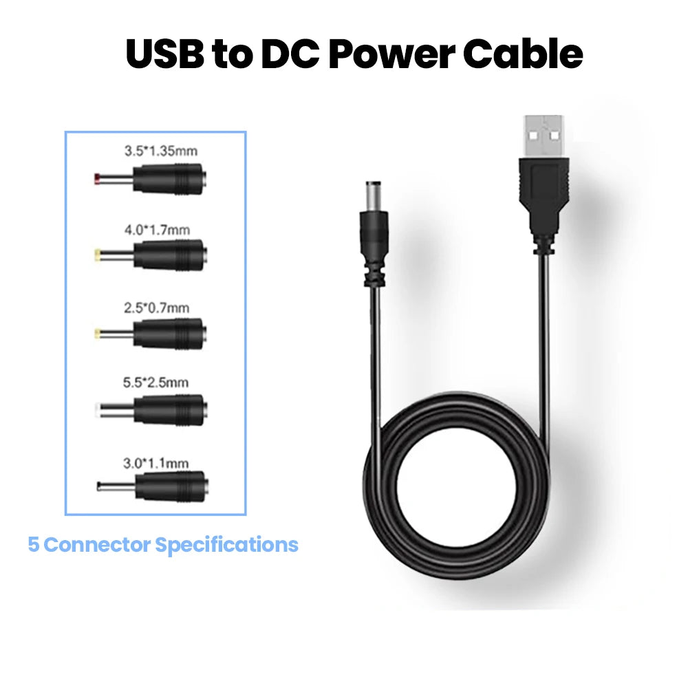 5 in 1 USB to 5V DC Power Cable 5.5 * 2.5mm Jack Charging Cord with 5 Selectable Connector Universal Power Cable for TV Box