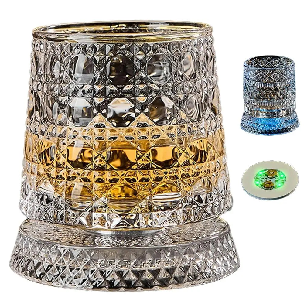 Luminous Rotating Whiskey Glass Elegant Whiskeys Cup Crystal Glass Drinkware for Parties for Cocktail Party Drinking Glass 1pcs