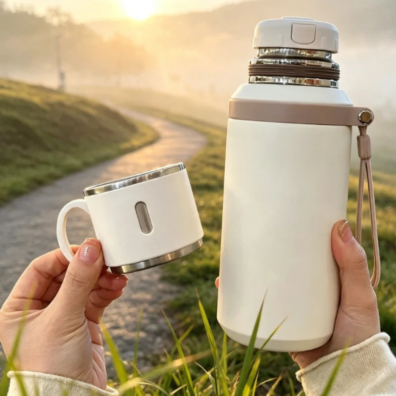 Premium Travel Coffee Mug Stainless Steel Double-Wall Leak-Proof 600ml Thermos Bottle for Office Business Style Tea & Coffee