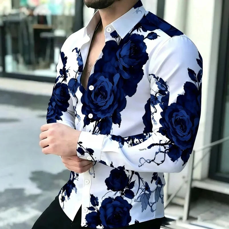 Men Long Sleeve Button Down Shirt Vintage Art Pattern Print Casual Daily Festival Outfit For