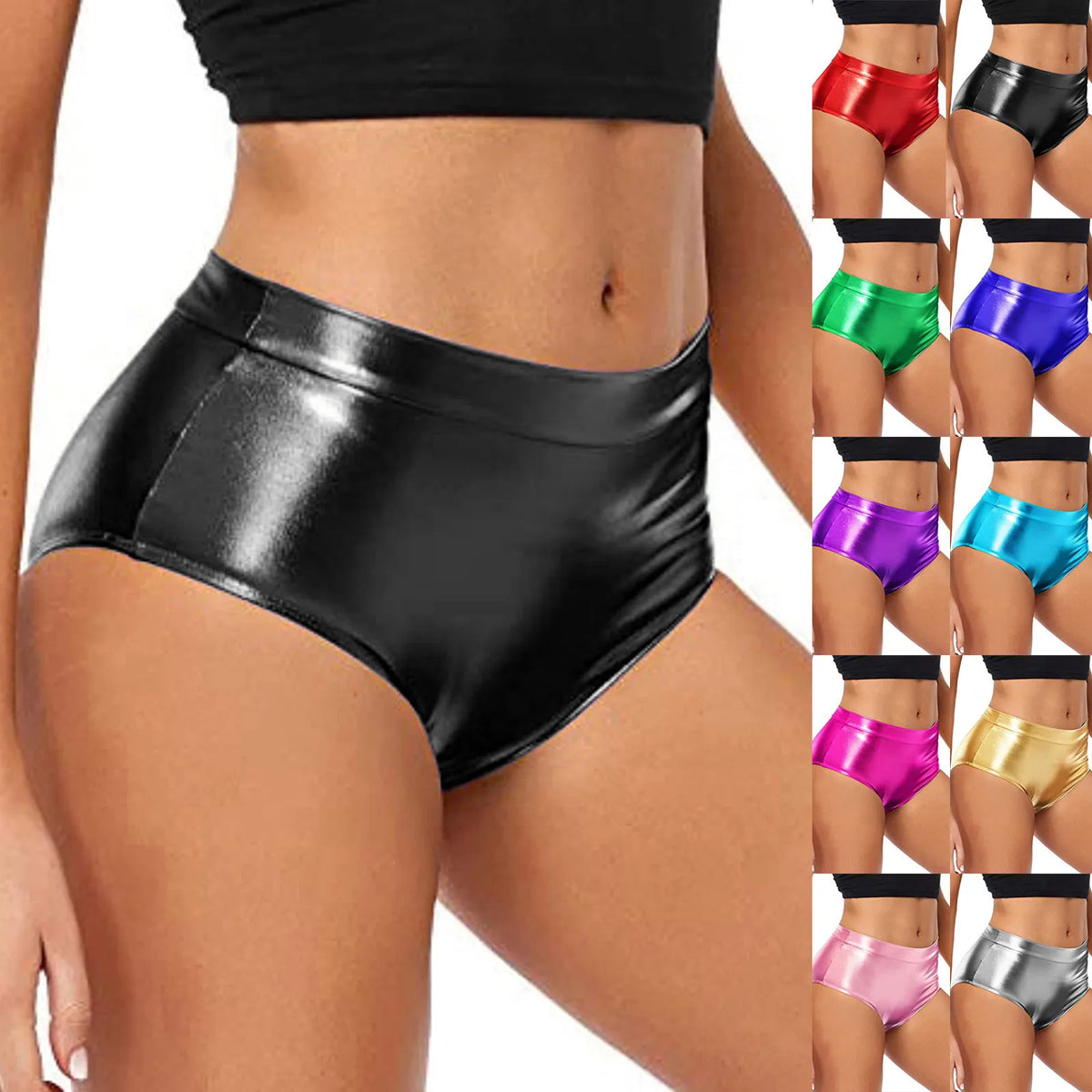 Women's Shiny Booty Shorts Faux Leather Hot Pants Rave Dance Festival Bottoms Pole Dancing Performance Shorts Party Clubwear