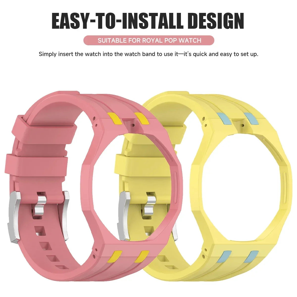 2 IN 1 PC Mod Kit Case Frame +Strap for Swatch AP Royal Pop Modification Integrated Silicone Matte Cover Bumper Band Accessories