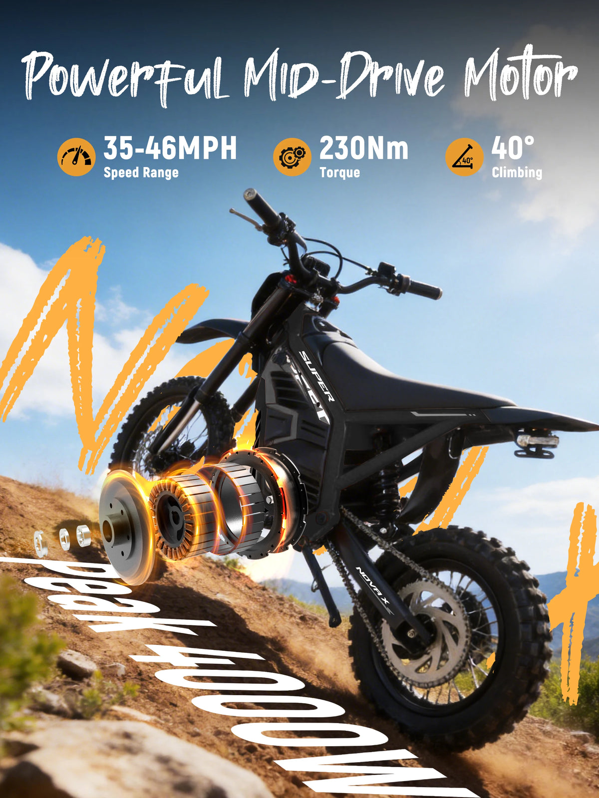 Eskute Nova X Electric Dirt Bike for Teens & Adults, 14"/12" Fat Tire Electric Motorcycle, 48V23AH Battery Nova Ebike 35-46MPH Ebike, Full Suspensions E-Moped for Kids, Teens & Adult
