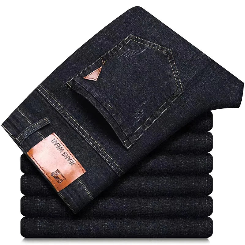2025 New Business Men's Jeans Casual Comfortable Straight Stretch Fashion Classic Premium Blue Black Denim Pants Large Pants