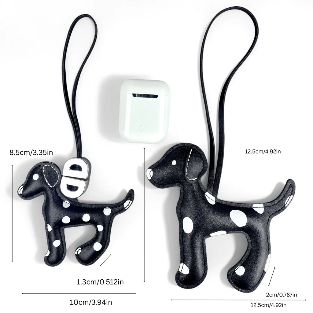 Trendy Dalmatian Dog Pendant Bag Charm & Keychain in Black/White Faux Leather Polka Dot Design for Purse Accessories Lovely Gift