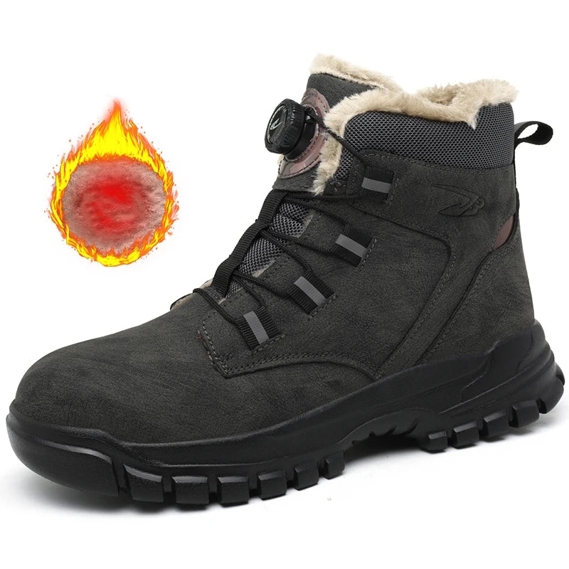 Size 47 48 Winter Work Safety Boots Men Steel Toe Work Shoes Rotating Button Waterproof Protective Men Safety Shoes Footwear