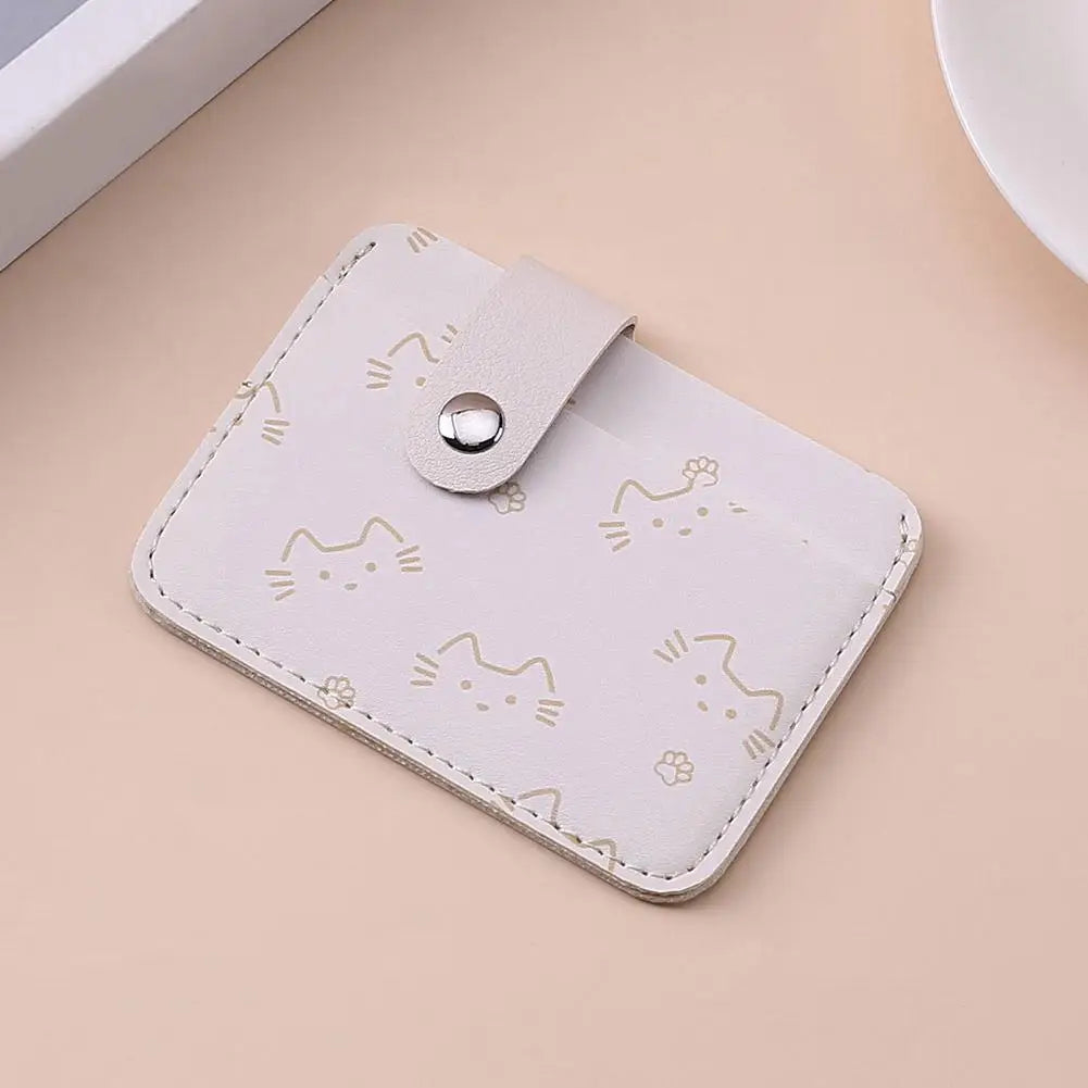 Cute Cat Print Card Holder Wallet for Women Girls Fashion PU Leather Money Bags Mini Slim Coin Purse Portable Daily Gift