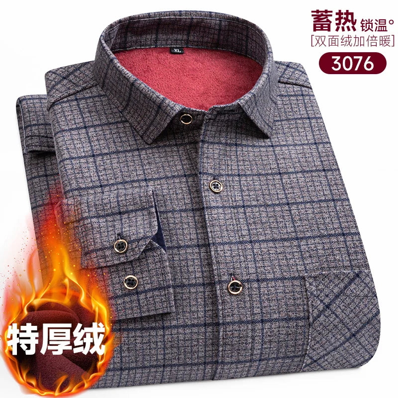 Men's long-sleeved shirt with double-sided fleece thickened warmth, 8XL, 9XL, casual winter fashion, versatile for the street