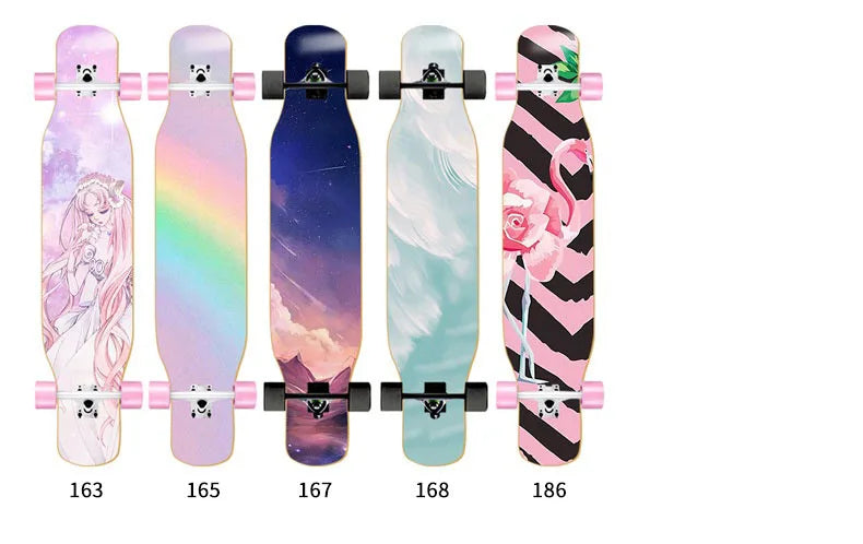 44 Inch Double Kick Dance Longboard 7-Layer Maple Wood Double Sided Graphic Complete Skate Deck All Ages Amateur Professional Ri
