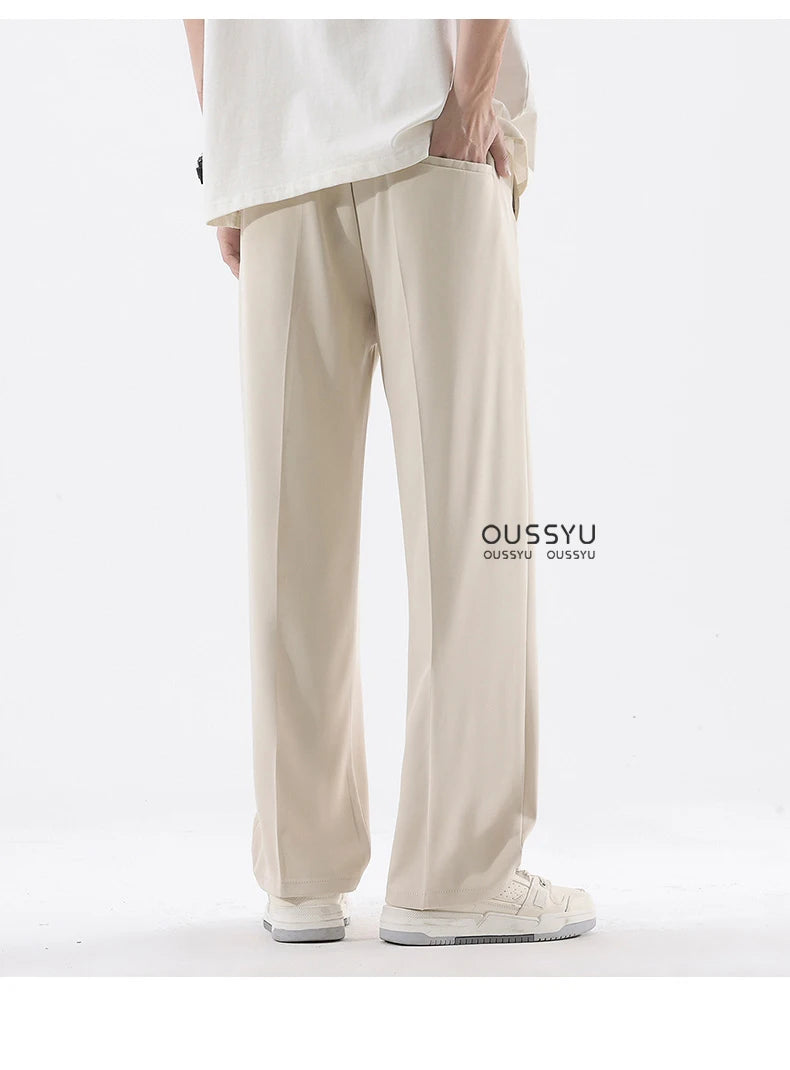 Spring Summer Smooth Casual Pants Men Business Elastic Waist Black Grey Khaki Suit Trousers Male Work Office Plus Size S-5XL
