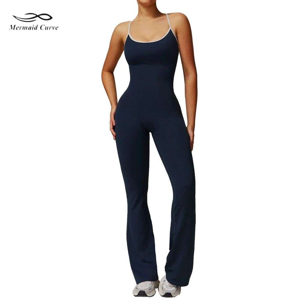 DLT3013 Back Adjustable Shoulder Strap Cross Slim Wide-Leg Yoga Dance Jumpsuit With Chest Pad Women Sports Fitness Jumpsuits