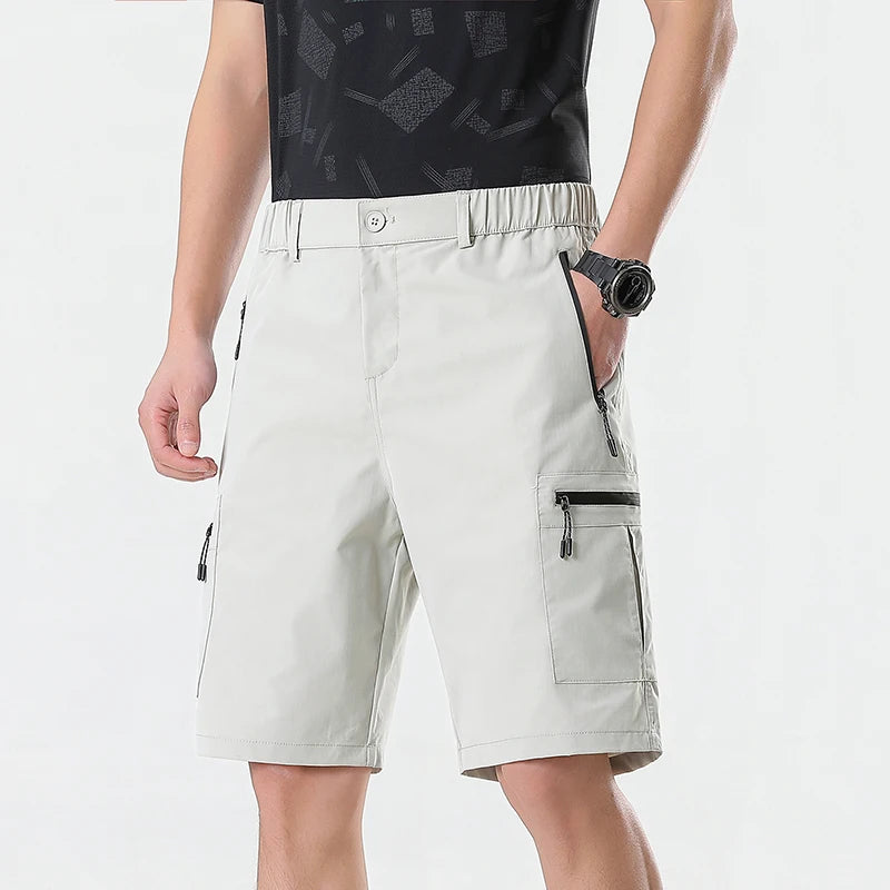 Mens Cargo Shorts Knee Pants Zipper Pocket Summer Quick Dry Shorts Climbing Jogger Elastic Waist Sports Wear