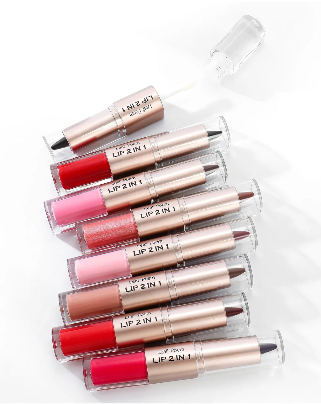 2 in 1 Lip Liner & Lip Gloss Waterproof Double Ended Matte Contour Pencil Crystal Mirror Lip Glaze Lasting Non Sticky Lip Makeup