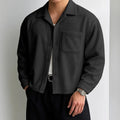 Autumn Men Corduroy Cropped Shirts Long Sleeve Solid Color Suit Collar Casual Blouse American Retro Premium Loose Cardigan Tops