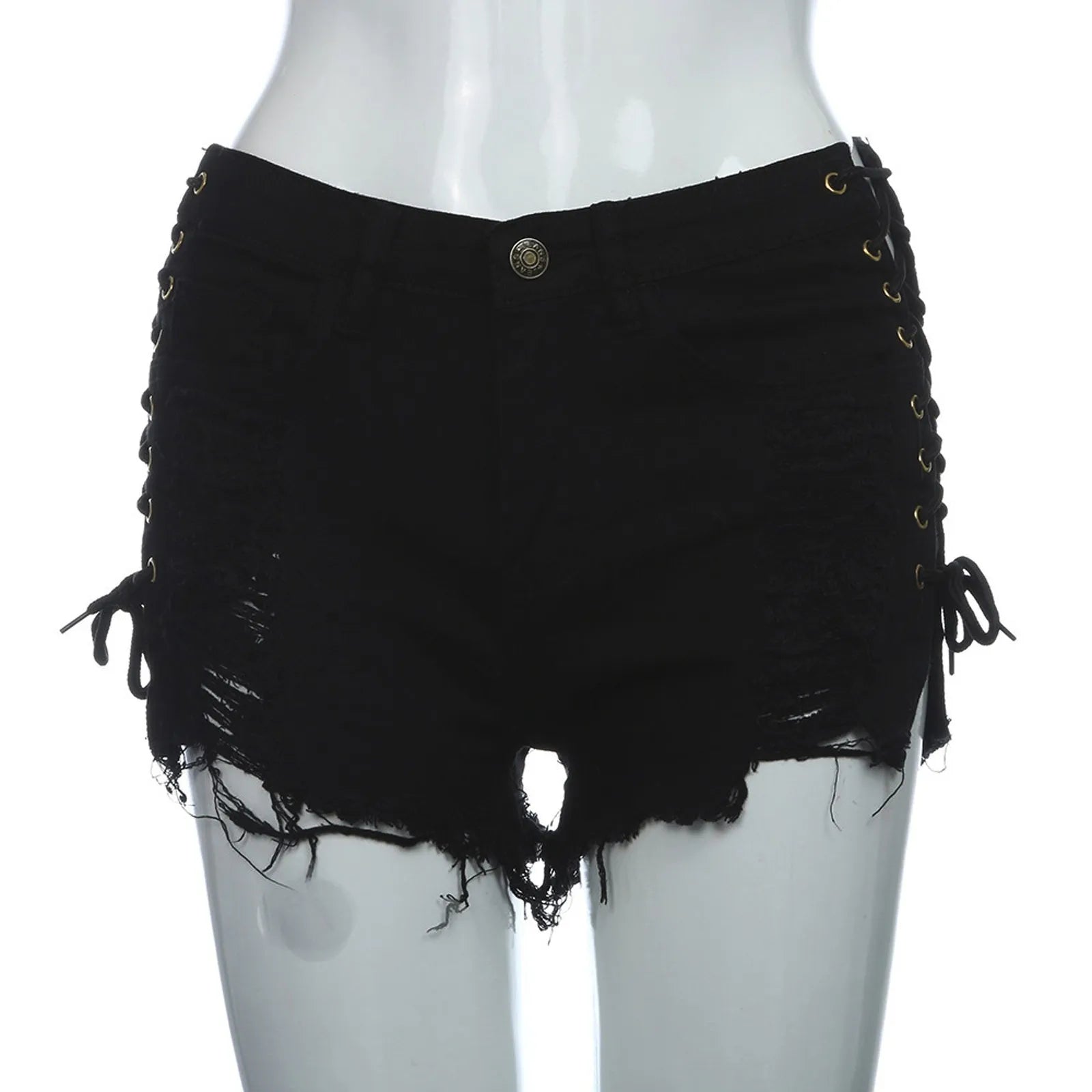 Sexy Women's Jeans Fashion Casual Side Lace-Up Denim Shorts Sexy Hot Denim Short pants Club dance Ripped short jeans