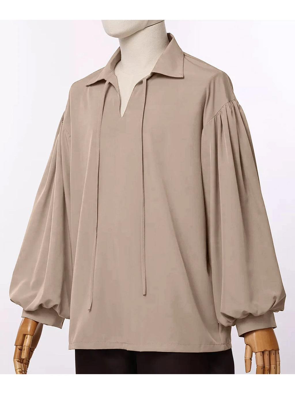 Men'S Retro Medieval V-Neck Pirate Shirt - Beige, Loose Fit with Drop Shoulder Sleeves, Casual All-Season Top for Halloween & Ca