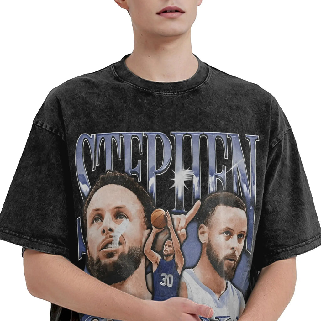 Men Women's T Shirt Stephen Curry Washed T-Shirts Harajuku Basketball Star Summer Tees Y2K Retro Printed Casual Tops Gift Idea