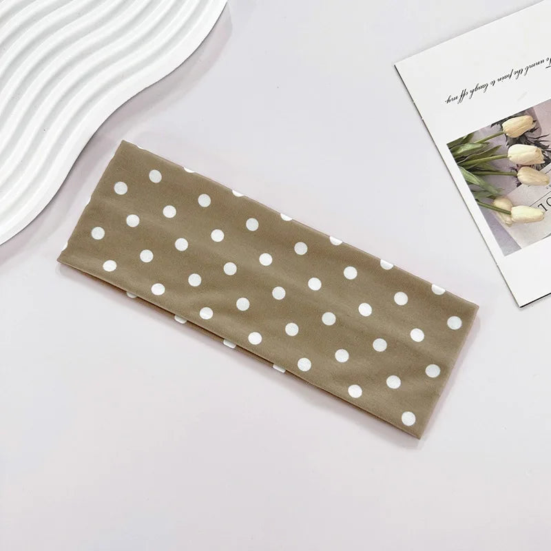 Hot Sale! Polka Dot Yoga Elastic Headband Fashionable Travel Vacation Makeup Headband Sports Fitness Sweat-absorbent Hairband